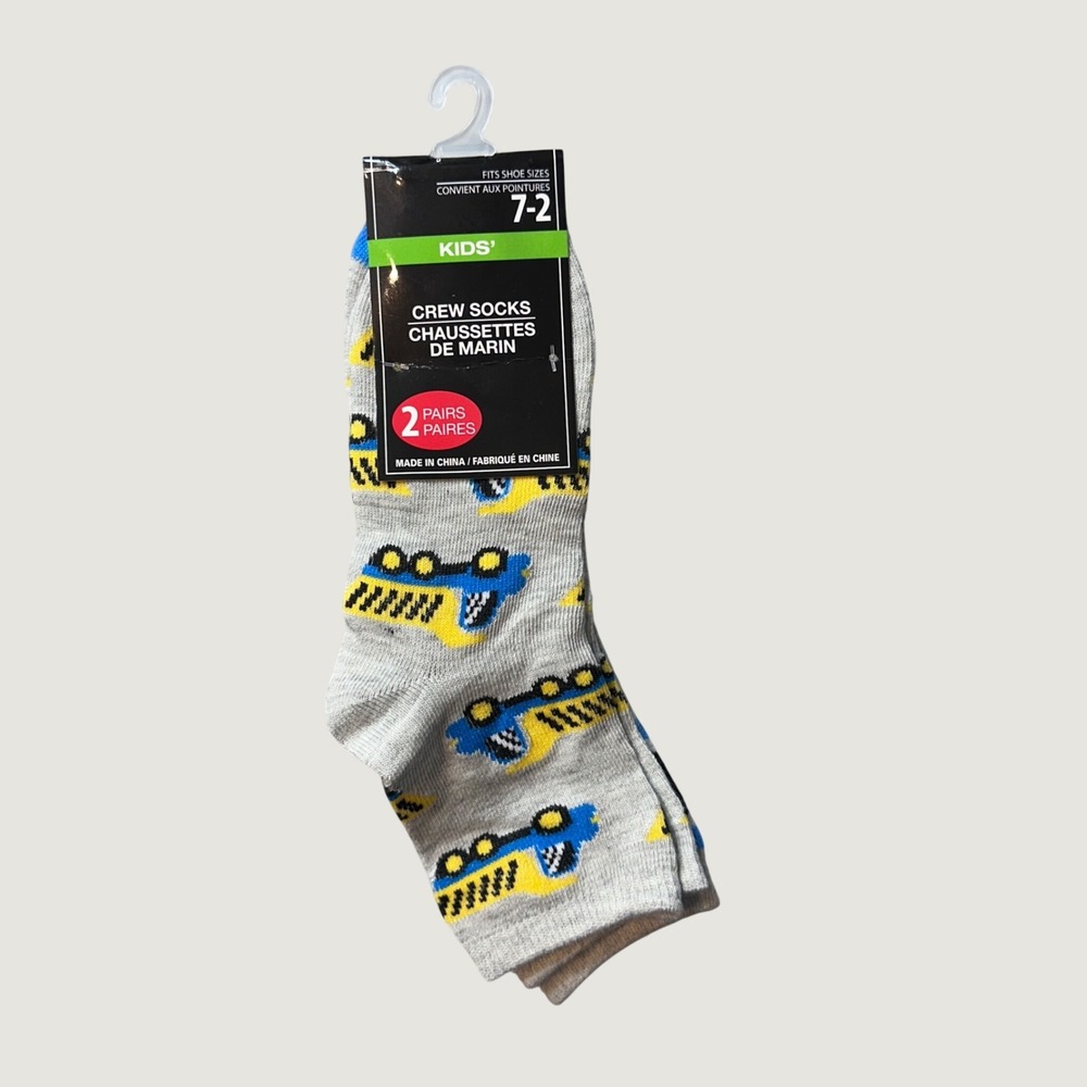 Greenbrier Crew Socks Kids 7-2 Gray Construction Truck Striped 2 Pairs NEW